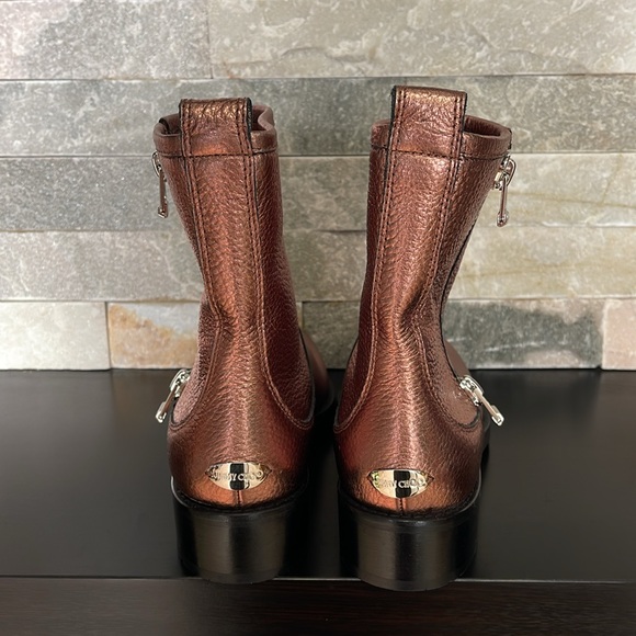 JIMMY CHOO Dondo Rosewood Grainy Calf Leather Biker Boots - Picture 11 of 16